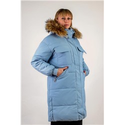 Удлиненная парка с капюшоном, арт 618, (Светло-голубой)