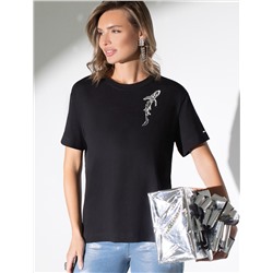 Нарядная футболка с принтом пайетками из премиального хлопка с эластаном