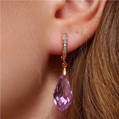 Серьги с кристаллом под Swarovski ювелирная бижутерия коллекция "Дубай", покрытие позолота, цвет: сиреневый, арт.414.477