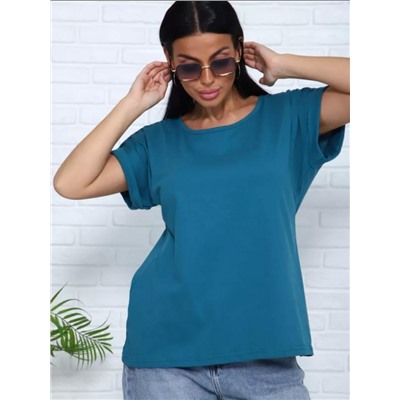 Футболка без рисунка с отворотами на рукавах, хлопок 100%, Арт. 561 (Петроль)