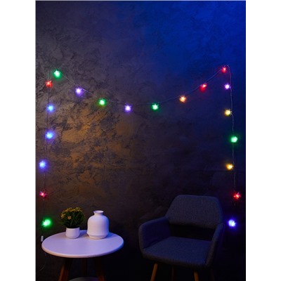 Гирлянда «Нить» 5 м с насадками «Бабочки малые», IP20, прозрачная нить, 20 LED, свечение мульти (RG/RB), мигание, 220 В