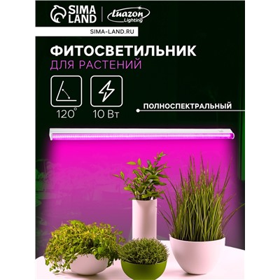 Фитосветильник для растений Luazon, светодиодный, 10 Вт, 600 мм, IP40, 220 В, полноспектральный