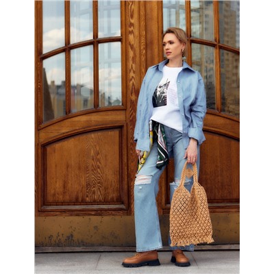 Рубашка женская MINAKU: Casual Collection, голубая, размер 46