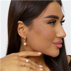 Комплект ювелирной бижутерии коллекция "Дубай" серьги и кольцо, покрытие: позолота, вставка: фианиты и иск.жемчуг, р-р 20, 71621, арт.314.457-20