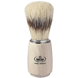 Помазок для бритья Omega 11711/ 11712 Pure bristle shaving brush. Натуральная щетина, имитация барсука. (ручка Деревянная Темно-/Светло-коричневая) (Италия)