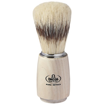 Помазок для бритья Omega 11711/ 11712 Pure bristle shaving brush. Натуральная щетина, имитация барсука. (ручка Деревянная Темно-/Светло-коричневая) (Италия)