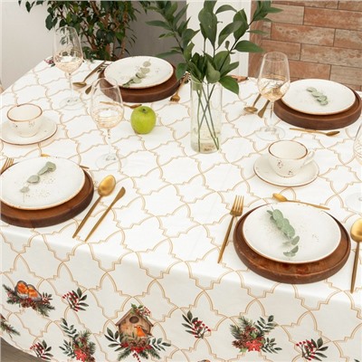 Скатерть новогодняя «Этель Winter robin» 144×220 см, 100% хлопок, саржа 190 г/м²