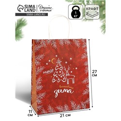 Пакет бумажный подарочный новогодний крафт «Волшебная зима» 27×21×11 см