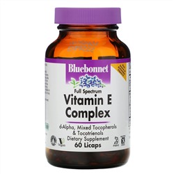 Bluebonnet Nutrition, Комплекс витамина Е, 60 капсул с жидкостью