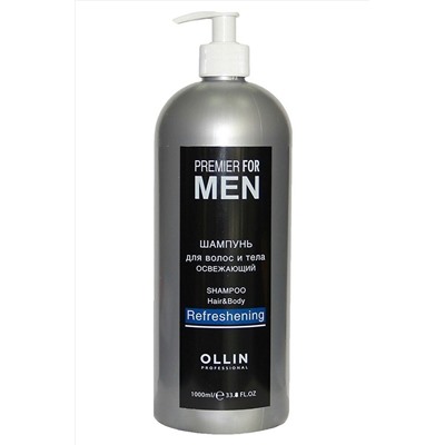 Ollin Шампунь для волос и тела мужской освежающий / Premier For Men, 1000 мл KRISTALLER, 1106988