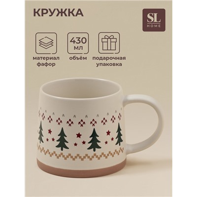 Кружка SL Home «Новый год.Ёлочки», 430 мл, фарфор, бежевая