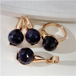 Комплект ювелирной бижутерии коллекция "Дубай" серьги, кулон и кольцо 20 р, покрытие позолота, вставка: кристалл, цвет: фиолетовый, арт.414.200-20