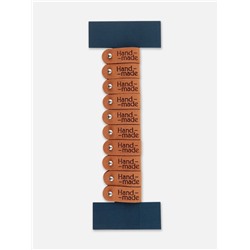 Бирка с кнопкой Hand made TEIRA, 8×1.5 см, 10 шт., коричневая