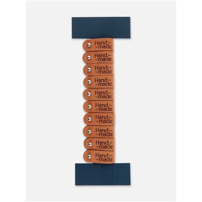 Бирка с кнопкой Hand made TEIRA, 8×1.5 см, 10 шт., коричневая