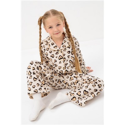 Пижама Плюша кант для девочки подростка со штанами и рубашкой (Бежевый)