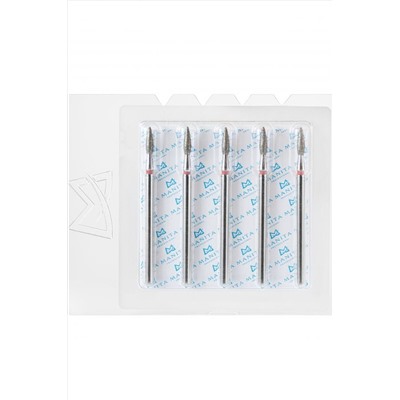 Manita Professional Фреза алмазная пламя острое для аппаратного маникюра 856.104.243.080.023 ФАП-2.3-8М, красная насечка, ø 2,3 мм, 5 шт. KRISTALLER, 1231185