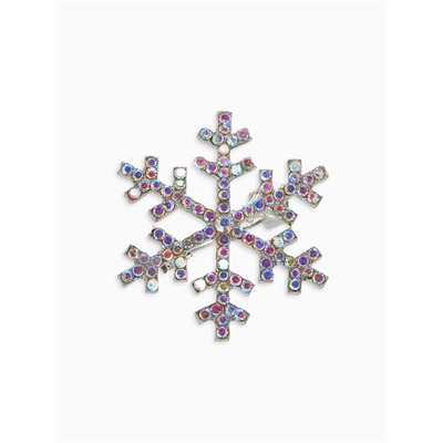 Брошь новогодняя «Снежинка» малая, радужная в серебре
