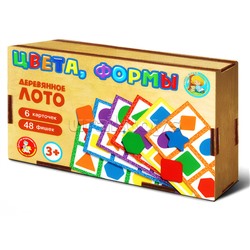 Лото с деревянными фишками "Цвета и формы" (деревянная коробка)