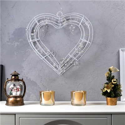 Светодиодная фигура «Сердце с бусинами» 40.5×39.5 см, металл, батарейки ААх3 (не в комплекте), свечение тёплое белое