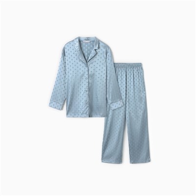 Пижама женская (рубашка, брюки) KAFTAN «Горох», голубая, размер 44-46