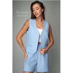 Женский льняной костюм жилет с шортами Happyfox