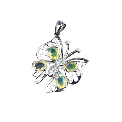 Подвеска из серебра с натуральным опалом и кубическим цирконием родированная - Бабочка 925 пробы GTPJK-087-O