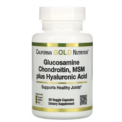 California Gold Nutrition, глюкозамин, хондроитин и МСМ с гиалуроновой кислотой, 60 растительных капсул