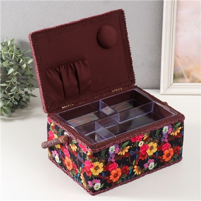 Шкатулка для рукоделия и шитья «Цветочный сад в ночи», хранение ниток, иголок, мелочи, 19×26×14.5 см