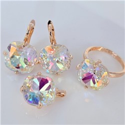 Комплект ювелирной бижутерии коллекция "Дубай" серьги, кулон и кольцо 18 р, покрытие позолота, вставка: искусственный кристалл под Сваровски, цвет: перламутровый, арт.314.820-18