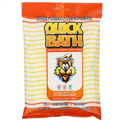 International Veterinary Sciences, Quick Bath, Skin, Coat Cleaner & Conditioner, Cat Wipes, 10 Pack