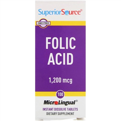 Superior Source, Folic Acid, 1,200 mcg, 100 Tablets