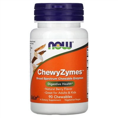 Now Foods, ChewyZymes, натуральный ягодный вкус, 90 жевательных таблеток