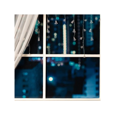 Гирлянда «Бахрома» 1.8×0.5 м с насадками «Ёлки и снежинки», IP20, прозрачная нить, 48 LED, свечение мульти (RG/RB), мигание, 220 В