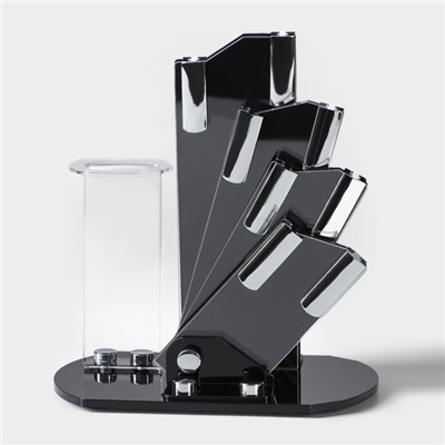 Набор кухонный на подставке Доляна «Симпл», 5 предметов: ножи 7.5 см, 10.5 см, 13 см, 15 см, овощечистка, цвет красный