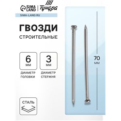 Гвозди ТУНДРА, строительные, ГОСТ 4028-63, без покрытия, 3×70 мм, 5 кг