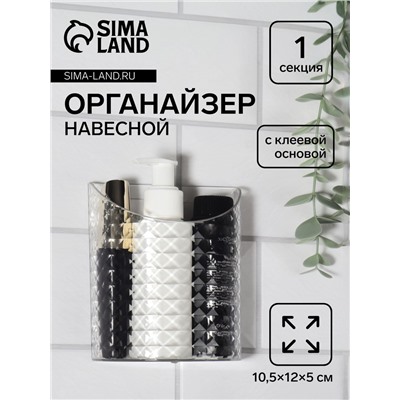 Органайзер настенный «Бриллиант», 1 секция, с клеевой основой, 10.5×12×5 см, прозрачный