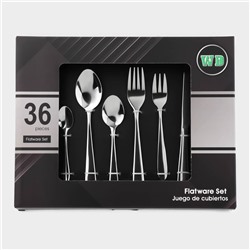 Столовые приборы «Стандарт», картонная коробка, толщина 2 мм, 36 предметов, нержавеющая сталь, серебристые