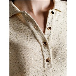 Джемпер поло с застежкой на пуговицы из хлопковой пряжи с пайетками