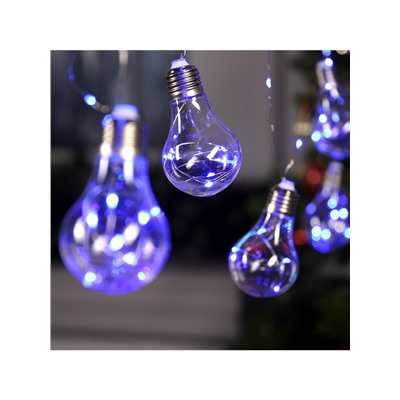 Гирлянда «Нить» 3 м с насадками «Лампочки», IP20, серебристая нить, 100 LED, свечение синее, 3.5 В