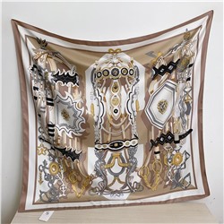 Платок шелковый на голову и шею весенний, мультицвет