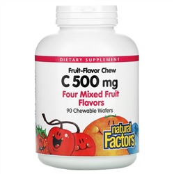 Natural Factors, Fruit-Flavor Chew Vitamin C, Four Mixed Fruit Flavors , 500 mg, 90 Chewable Wafers