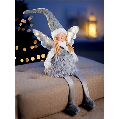 Фигура текстиль «Кукла в сером» 70 см, 6 LED, от батареек AG10×3, свечение тёплое белое