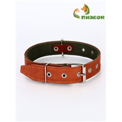 Ошейник комбинированный безразмерный, кожа/брезент, 65×3.5 см, ОШ 31-61 см, коричневый
