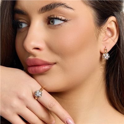 Комплект ювелирной бижутерии коллекция "Дубай" серьги и кольцо 20 р, покрытие позолота, вставка: фианиты, цвет: прозрачный, арт.217.495-20