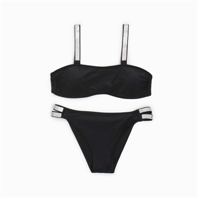 Купальник раздельный со стразами женский MINAKU, размер 46, чёрный