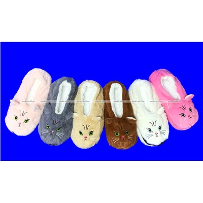 6 ПАР - Носки-тапочки с мехом Мордочки ЖЕНСКИЕ № 1