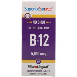 Superior Source, Метилкобаламин B12, 5000 мкг, 60 быстрорастворимых таблеток MicroLingual