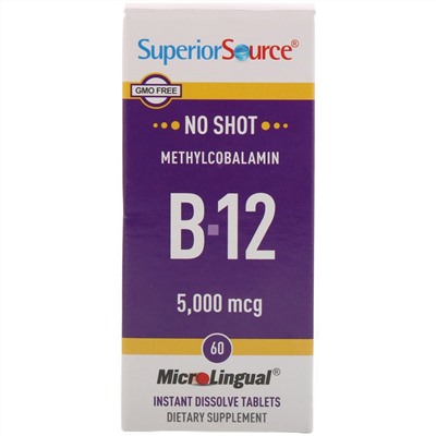 Superior Source, Метилкобаламин B12, 5000 мкг, 60 быстрорастворимых таблеток MicroLingual