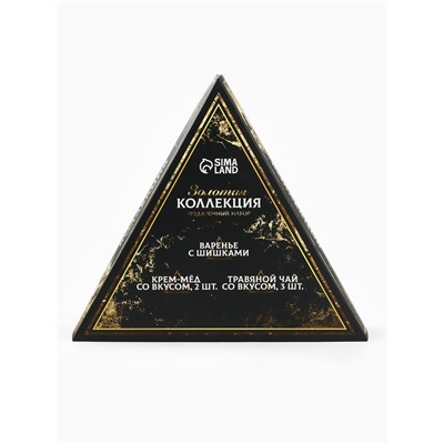 Подарочный новогодний набор «Золотая коллекция»: чай травяной 25 г × 3 шт., варенье с шишками 100 мл., крем-мёд 120 г × 2 шт.