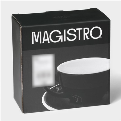 Кофейная пара Magistro Coffee time, 2 предмета: чашка 200 мл, блюдце d=14.5 см, фарфор, чёрная